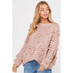 Women’s M/L Chunky Knit Pink Heart Sweater
